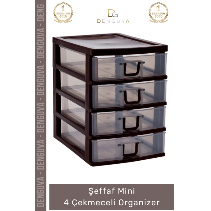 #Çekmece Masaüstü Ofis Ev Tipi Takı Makyaj Kırtasiye Hobi Şeffaf Plastik Mini 4 Çekmeceli Organizer - 1 Adet