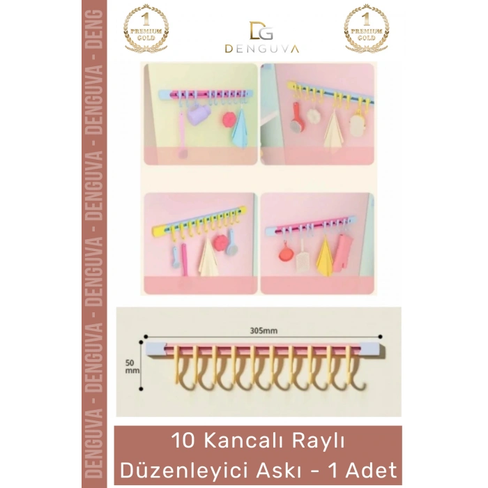 #Askı Dolap İçi Pratik Askılık Organizer 10 Kancalı Raylı Mutfak Banyo Düzenleyici Askı