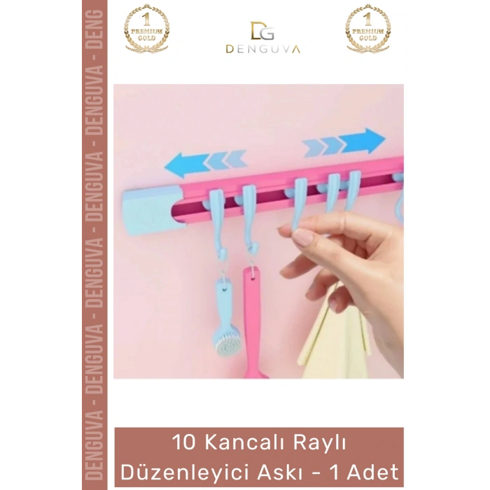 #Askı Dolap İçi Pratik Askılık Organizer 10 Kancalı Raylı Mutfak Banyo Düzenleyici Askı