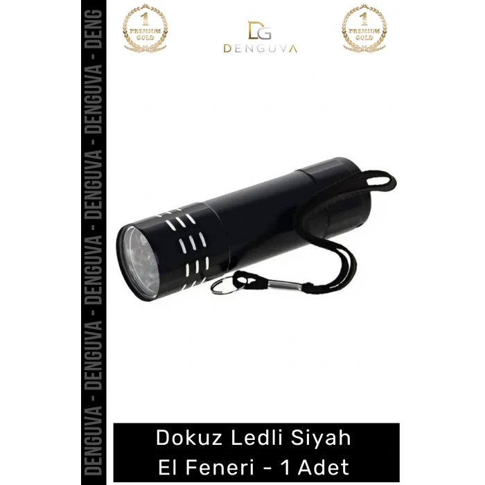 #ElFeneri Profesyonel Kamp Tipi Dayanıklı Gövde Ergonomik Tasarım Dokuz Ledli El Feneri Siyah