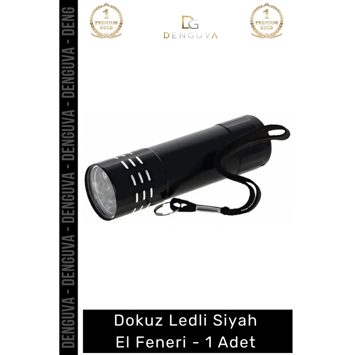 #ElFeneri Profesyonel Kamp Tipi Dayanıklı Gövde Ergonomik Tasarım Dokuz Ledli El Feneri Siyah