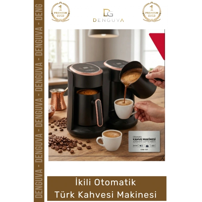 #KahveMakinesi Crown Közde Pişirme Köpüklü Tasarım Şık 800W Siyah Gold İkili Otomatik Türk Kahve Makinesi