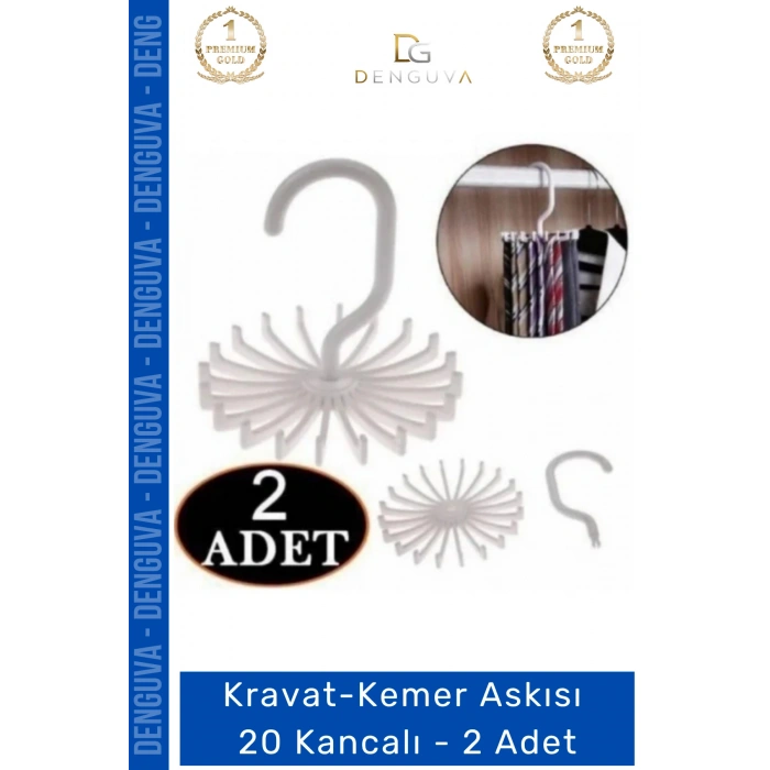 #KravatAskısı Dolap İçi Düzenleyici Gardırop Askısı Şal Eşarp Kravat Kemer Askısı 20 Kancalı - 2 Adet