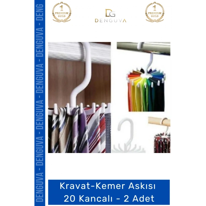 #KravatAskısı Dolap İçi Düzenleyici Gardırop Askısı Şal Eşarp Kravat Kemer Askısı 20 Kancalı - 2 Adet