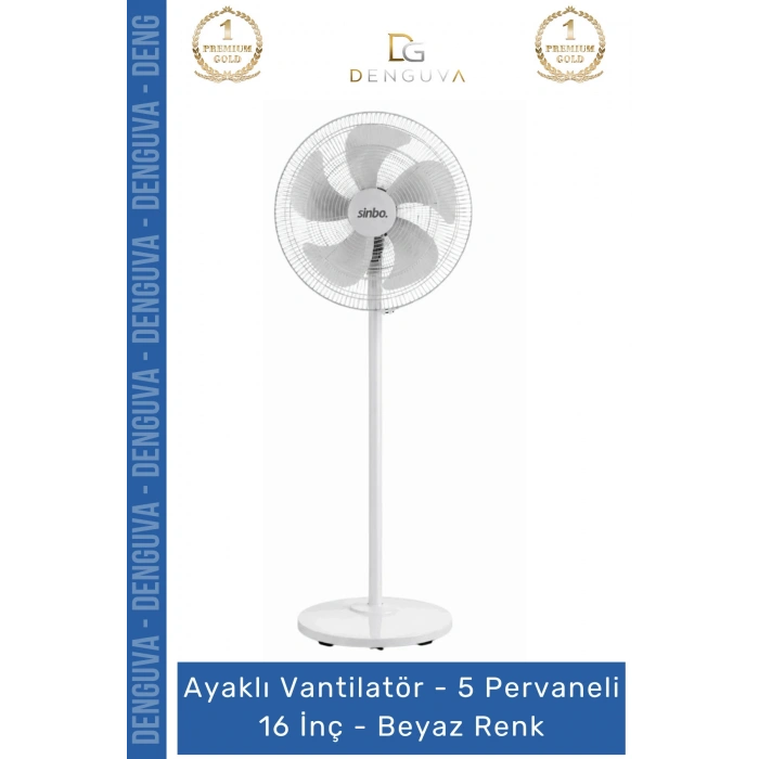 #Vantilatör Sinbo Ayaklı Vantilatör Sessiz Motorlu 5 Kanatlı Ayarlanabilir Pervaneli 16 İnç Beyaz Renk