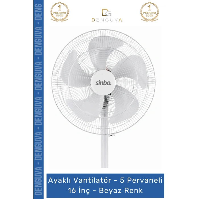 #Vantilatör Sinbo Ayaklı Vantilatör Sessiz Motorlu 5 Kanatlı Ayarlanabilir Pervaneli 16 İnç Beyaz Renk