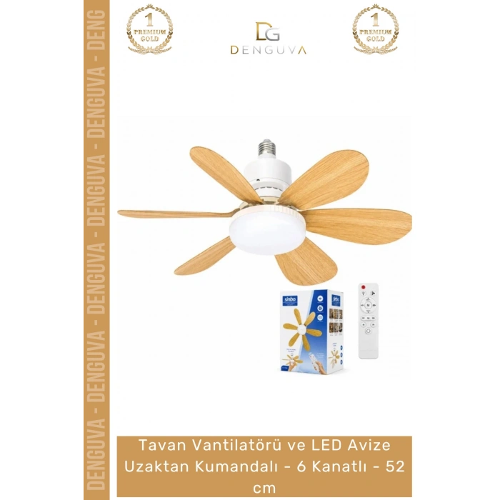 #Vantilatör Vantilatörü LED Avize Modern Ahşap Görünümlü Uzaktan Kumandalı 6 Kanatlı 52 cm