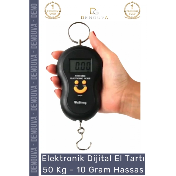 #Tartı Dijital El Kantarı LCD Ekran Portatif Kancalı Pratik 50 Kg Terazi Tartı 10 Gram Hassas - 1 Adet