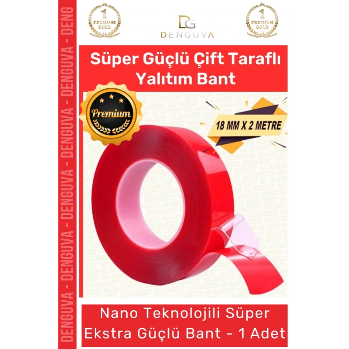 #Bant Çift Taraflı Akrilik Silikonize Şeffaf Güçlü Yapışkanlı Montaj Bant 18 mm x 2 metre - 1 Adet
