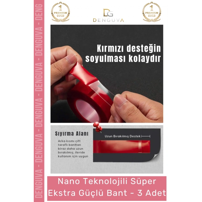 #Bant Çift Taraflı Akrilik Silikonize Şeffaf Güçlü Yapışkanlı Montaj Bant 18 mm x 2 metre - 3 Adet