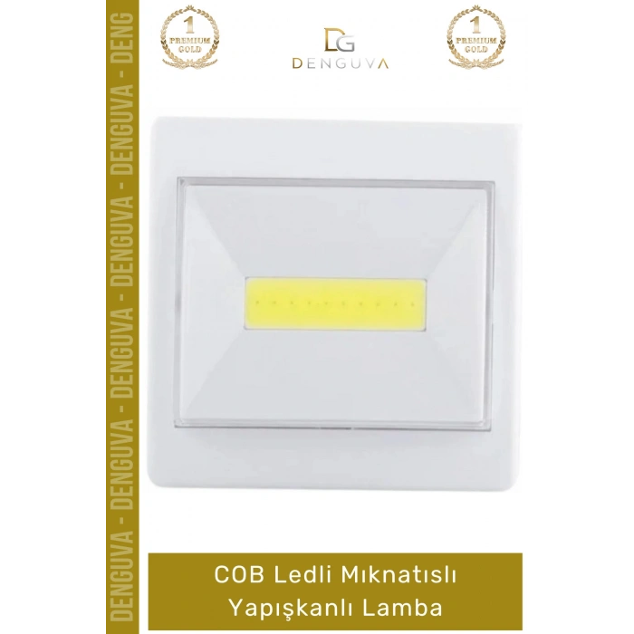 #Lamba COB LED Beyaz Işık Tasarruflu Taşınabilir Pilli Duvar Dolap Mıknatıslı Yapışkanlı Lamba - 1 Adet