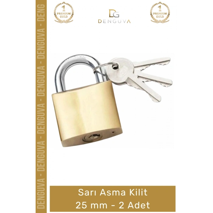 #AsmaKilit Profesyonel Paslanmaz Pirinç Gövde Güçlendirilmiş Çelik Halka Sarı Asma Kilit 25 mm - 2 Adet