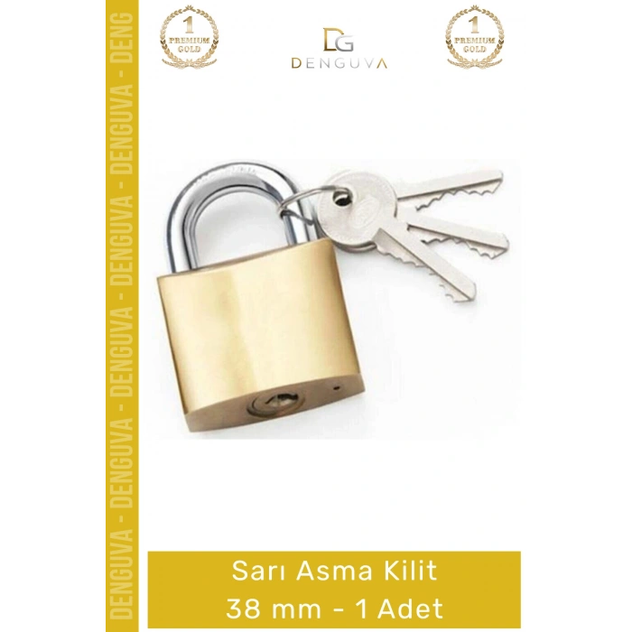 #AsmaKilit Güvenli Pirinç Gövde Sert Çelik Halkalı Paslanmaz Profesyonel Sarı Asma Kilit 38 mm - 1 Adet