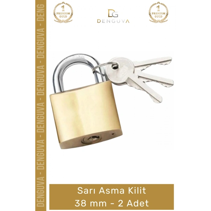 #AsmaKilit Güvenli Pirinç Gövde Sert Çelik Halkalı Paslanmaz Profesyonel Sarı Asma Kilit 38 mm - 2 Adet