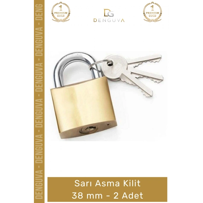 #AsmaKilit Güvenli Pirinç Gövde Sert Çelik Halkalı Paslanmaz Profesyonel Sarı Asma Kilit 38 mm - 2 Adet