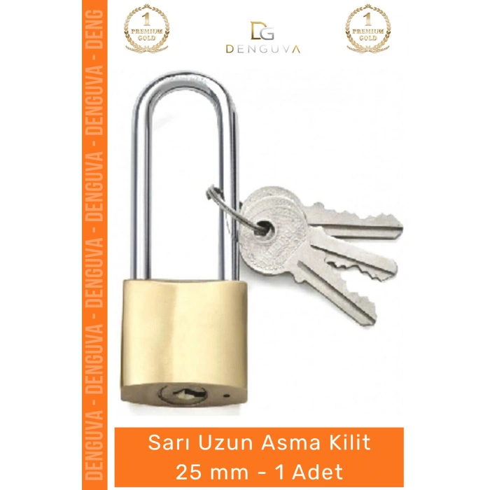#AsmaKilit Sarı Pirinç Gövde Uzun Kanca Hırsızlığa Karşı Ekstra Dayanıklı Güvenli Asma Kilit 25 mm - 1 Adet