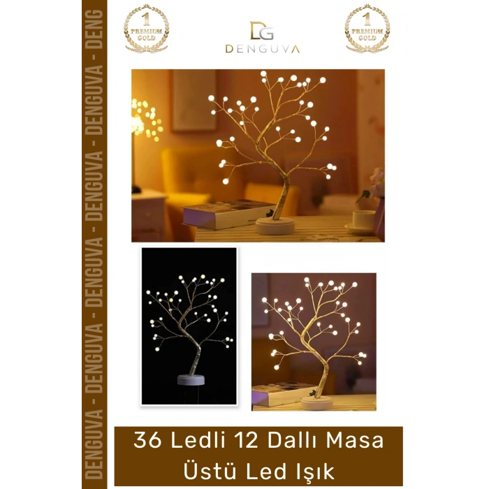 #LedIşık Modern İnci Detaylı Işıklı Ağaç 36 Ledli USB Pilli Ambiyans Aydınlatma Dekoratif Masa Üstü Led Işık