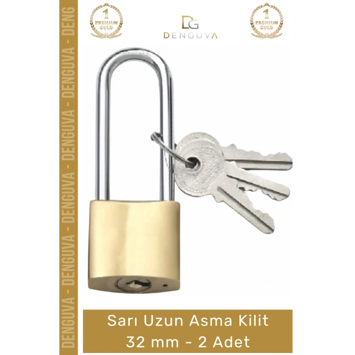 #AsmaKilit Yüksek Güvenlikli Çelik Gövde Korozyona Dayanıklı Profesyonel Sarı Uzun Asma Kilit 32 mm - 2 Adet