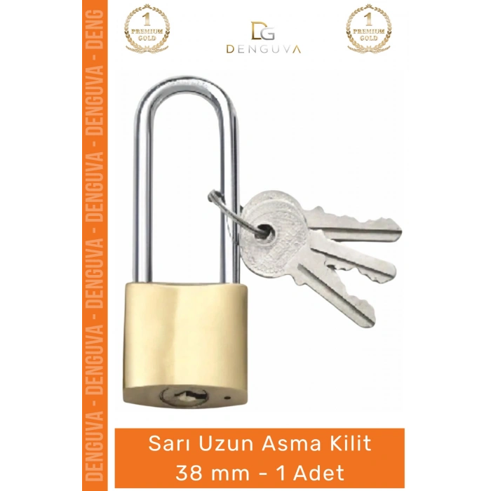 #AsmaKilit Dayanıklı Pirinç Gövde Profesyonel Güçlendirilmiş Emniyetli Güven Sarı Uzun Asma Kilit 38 mm - 1 Adet