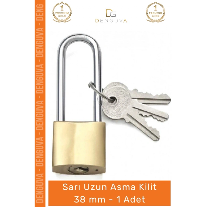#AsmaKilit Dayanıklı Pirinç Gövde Profesyonel Güçlendirilmiş Emniyetli Güven Sarı Uzun Asma Kilit 38 mm - 1 Adet