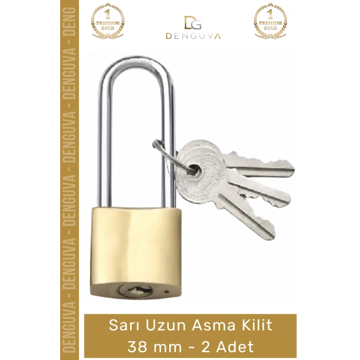 #AsmaKilit Dayanıklı Pirinç Gövde Profesyonel Güçlendirilmiş Emniyetli Güven Sarı Uzun Asma Kilit 38 mm - 2 Adet