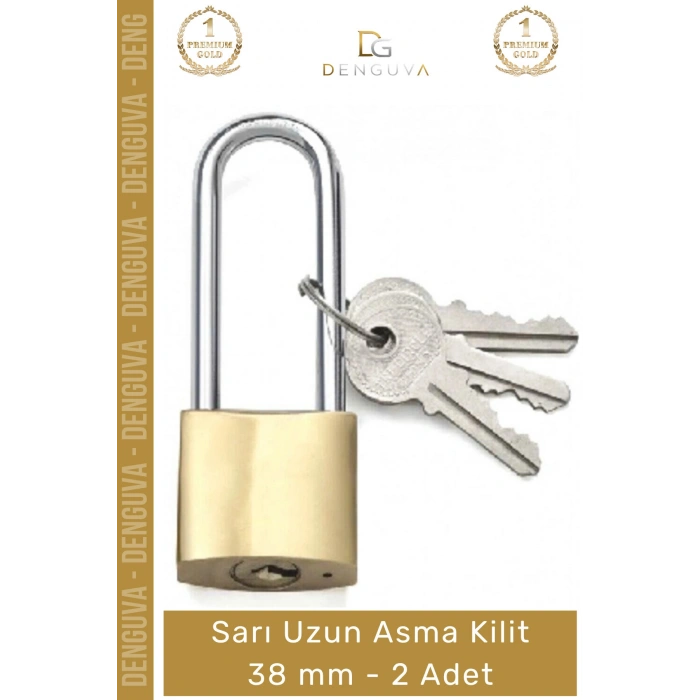 #AsmaKilit Dayanıklı Pirinç Gövde Profesyonel Güçlendirilmiş Emniyetli Güven Sarı Uzun Asma Kilit 38 mm - 2 Adet