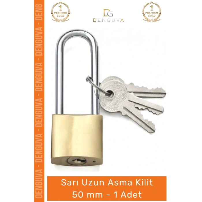 #AsmaKilit Pirinç Kaplama Yüksek Güvenlikli Sağlam Dış Mekan Koruma Sarı Uzun Asma Kilit 50 mm - 1 Adet