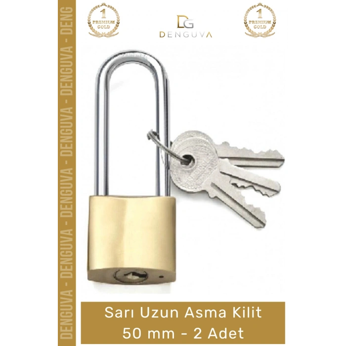 #AsmaKilit Pirinç Kaplama Yüksek Güvenlikli Sağlam Dış Mekan Koruma Sarı Uzun Asma Kilit 50 mm - 2 Adet