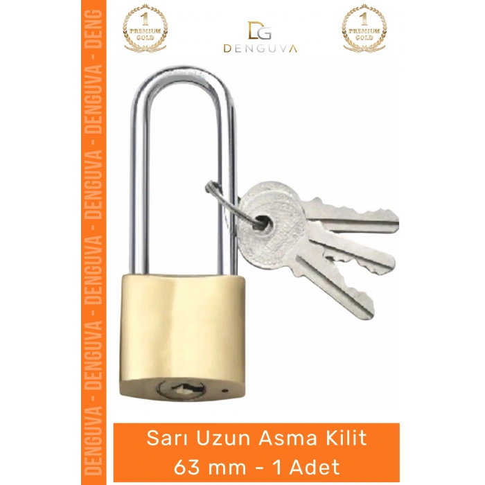 #AsmaKilit Dayanıklı Çelik Gövdeli Güvenli Yüksek Mukavemetli Paslanmaz Sarı Uzun Asma Kilit 63mm - 1 Adet