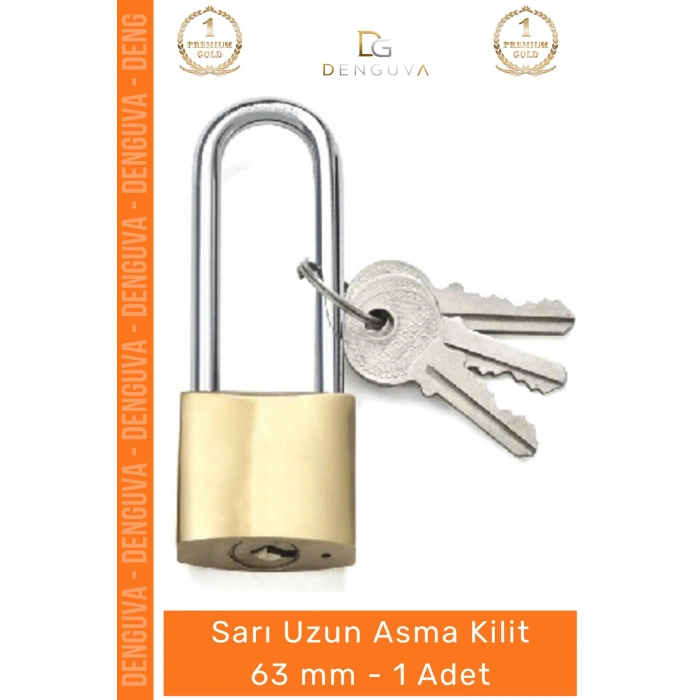 #AsmaKilit Dayanıklı Çelik Gövdeli Güvenli Yüksek Mukavemetli Paslanmaz Sarı Uzun Asma Kilit 63mm - 1 Adet