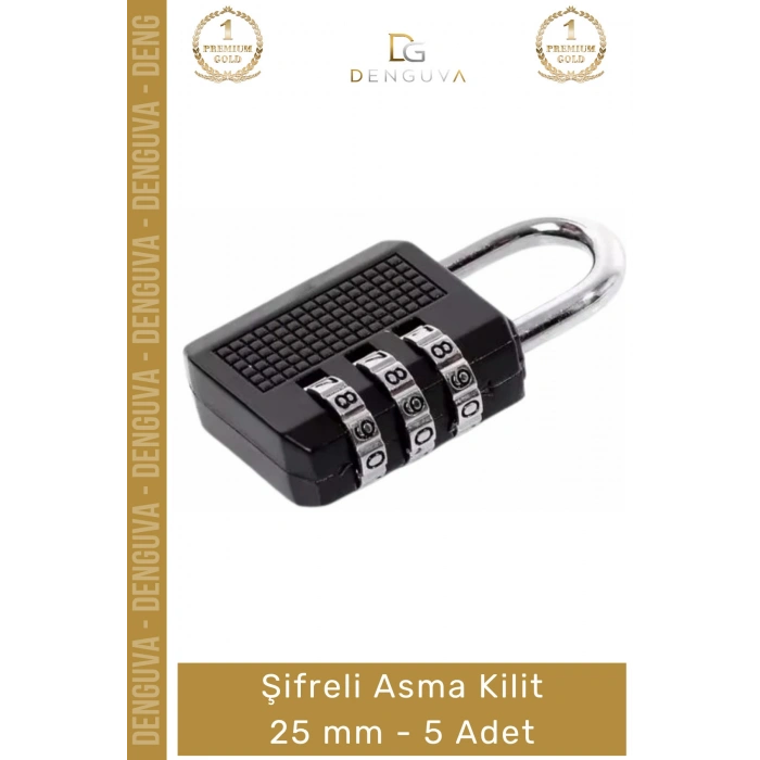 #AsmaKilit Çelik Gövdeli Dayanıklı Güvenli Valiz Dolap Emniyet Mekanizması Şifreli Asma Kilit 25mm - 5 Adet