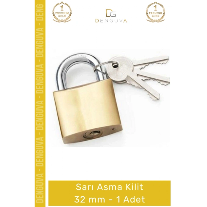 #AsmaKilit Pirinç Gövde Dayanıklı Profesyonel Sertleştirilmiş Çelik Kelepçe Sarı Asma Kilit 32 mm - 1 Adet