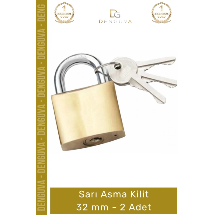 #AsmaKilit Pirinç Gövde Dayanıklı Profesyonel Sertleştirilmiş Çelik Kelepçe Sarı Asma Kilit 32 mm - 2 Adet