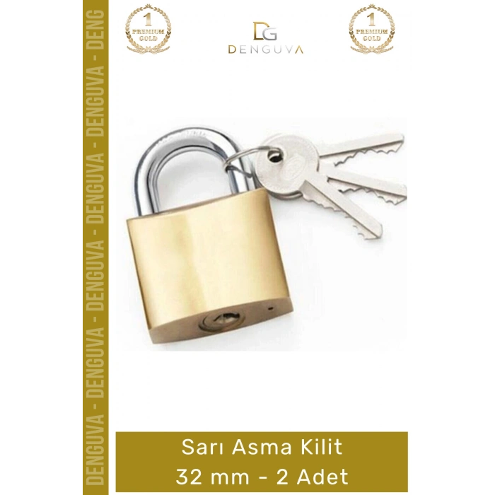 #AsmaKilit Pirinç Gövde Dayanıklı Profesyonel Sertleştirilmiş Çelik Kelepçe Sarı Asma Kilit 32 mm - 2 Adet