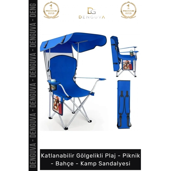#Sandalye Profesyonel Ergonomik Güneş Korumalı Sağlam Yapı Katlanabilir Gölgelikli Kamp Sandalyesi