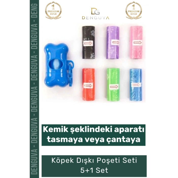 #DışkıPoşeti Kemik Şeklinde Taşıma Aparatlı Pratik Hijyenik Renkli Yedekli Köpek Dışkı 5+1 Poşeti Seti