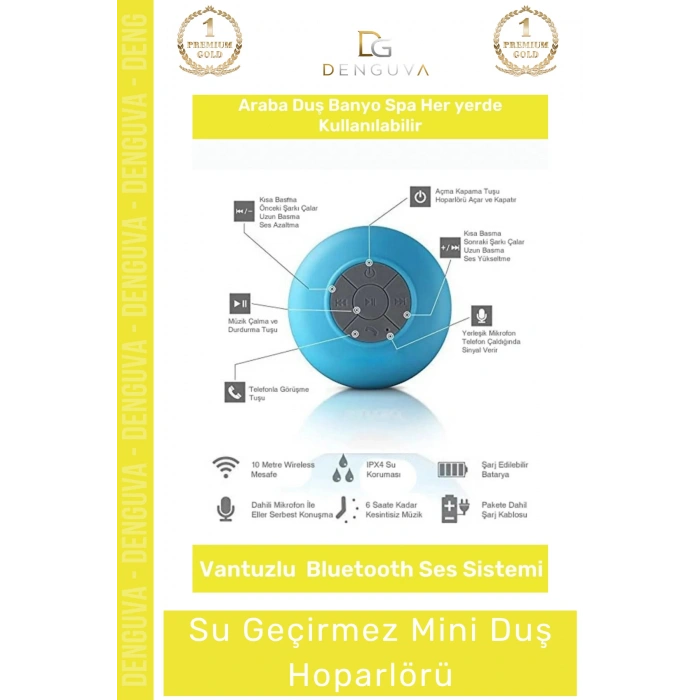 #Hoparlör Su Geçirmez Bluetooth Mikrofonlu Vantuzlu Şarjlı Taşınabilir Duş Kamp Sahil Hoparlörü