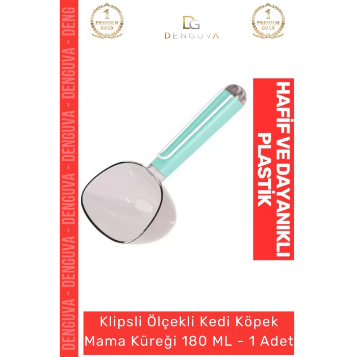 #MamaKüreği Klipsli 180 ml Hijyenik Evcil Hayvan Porsiyon Kontrolü Ölçekli Kedi Köpek Mama Küreği - 1 Adet