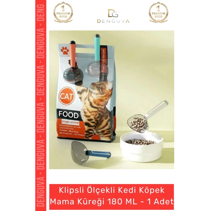 #MamaKüreği Klipsli 180 ml Hijyenik Evcil Hayvan Porsiyon Kontrolü Ölçekli Kedi Köpek Mama Küreği - 1 Adet