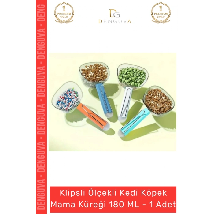 #MamaKüreği Klipsli 180 ml Hijyenik Evcil Hayvan Porsiyon Kontrolü Ölçekli Kedi Köpek Mama Küreği - 1 Adet