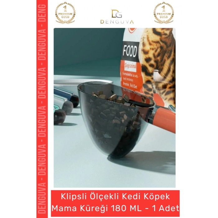 #MamaKüreği Klipsli 180 ml Hijyenik Evcil Hayvan Porsiyon Kontrolü Ölçekli Kedi Köpek Mama Küreği - 1 Adet