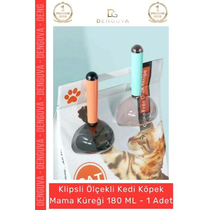 #MamaKüreği Klipsli 180 ml Hijyenik Evcil Hayvan Porsiyon Kontrolü Ölçekli Kedi Köpek Mama Küreği - 1 Adet