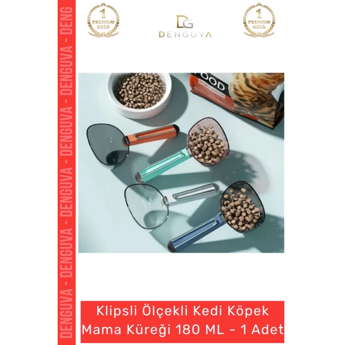 #MamaKüreği Klipsli 180 ml Hijyenik Evcil Hayvan Porsiyon Kontrolü Ölçekli Kedi Köpek Mama Küreği - 1 Adet
