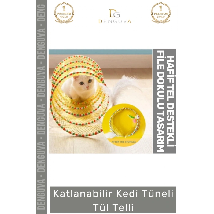 #KediOyuncağı Fileli Tüylü Oyuncaklı Egzersiz Saklanma Pratik Hafif Katlanabilir Oyun Kedi File Tüneli - 1 Adet