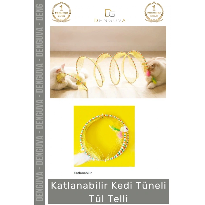 #KediOyuncağı Fileli Tüylü Oyuncaklı Egzersiz Saklanma Pratik Hafif Katlanabilir Oyun Kedi File Tüneli - 1 Adet