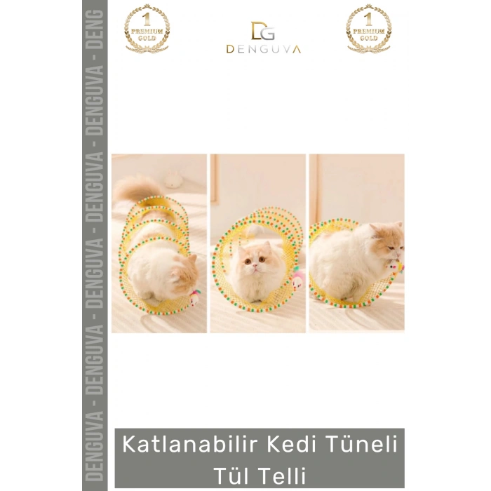 #KediOyuncağı Fileli Tüylü Oyuncaklı Egzersiz Saklanma Pratik Hafif Katlanabilir Oyun Kedi File Tüneli - 1 Adet