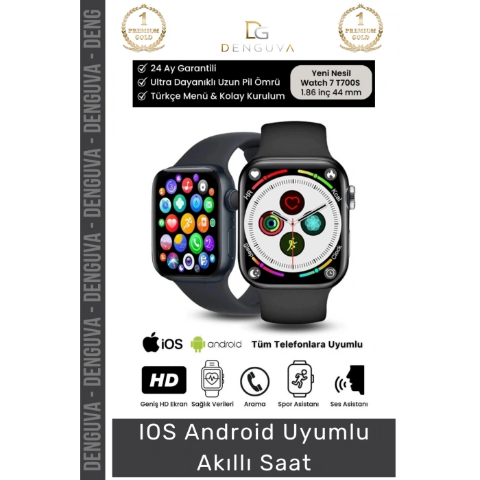 #AkıllıSaat Su Geçirmez 45mm T700s Simli Android Sağlık Sensörlü Bluetooth Aramalı Alarm Akıllı Saat