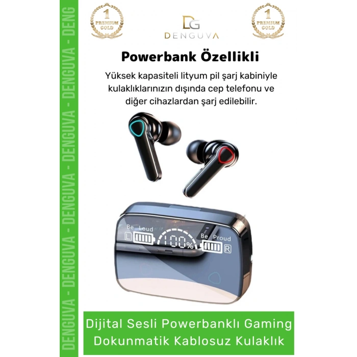 #Kulaklık Powerbank LED Ekran Oyuncu ANC Suya Dayanıklı HD Ses 53 Mikrofonlu Kablosuz Kulaklık