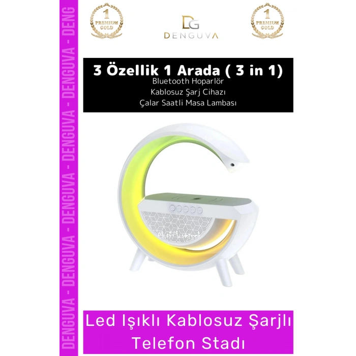 #TelefonStandı RGB LED Işıklı Kablosuz Şarjlı Masa Lambası Saatli Hoparlör Telefon Standı 3 in 1 Speaker