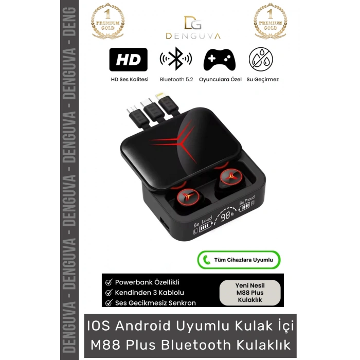 #Kulaklık Powerbanklı Suya Dayanıklı HD Ses Oyuncu Gürültü Engelleyici M88 Plus Kablosuz Kulaklık